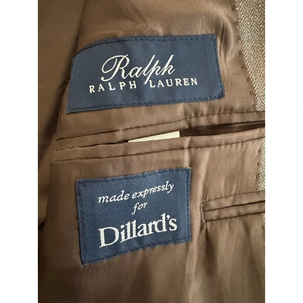 Ralph Lauren Mens Wool/Silk Light Brown/Blue Plaid Suit Jacket 52 Long NWT